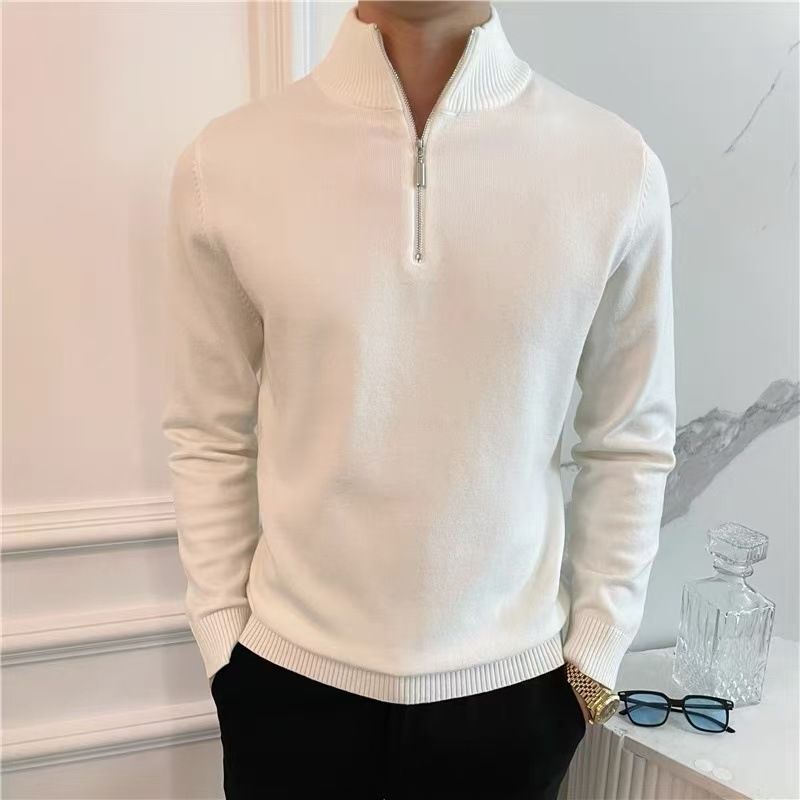 Sügis- ja talvine poolkõrge kaelusega kampsun meeste äri- ja vabaaja veetmiseks, retro slim fit ja kena põhi, pikkade varrukatega kootud kampsun_voghion.com