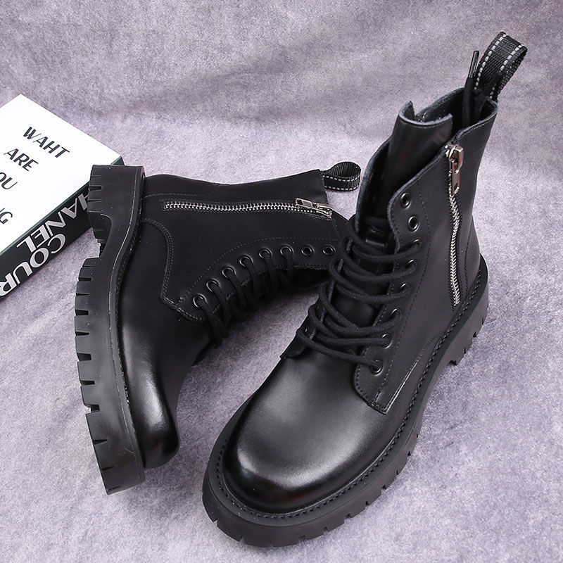 Men's Shoes boots men's Martin boots autumn and winter plus velvet high-top casual leather shoes British versatile thick-soled knight short boots_voghion.com
