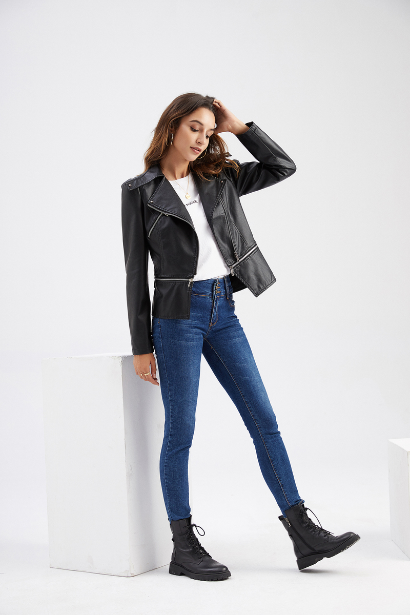 Giacca in pelle da donna con orlo staccabile, giacca casual alla moda_voghion.com