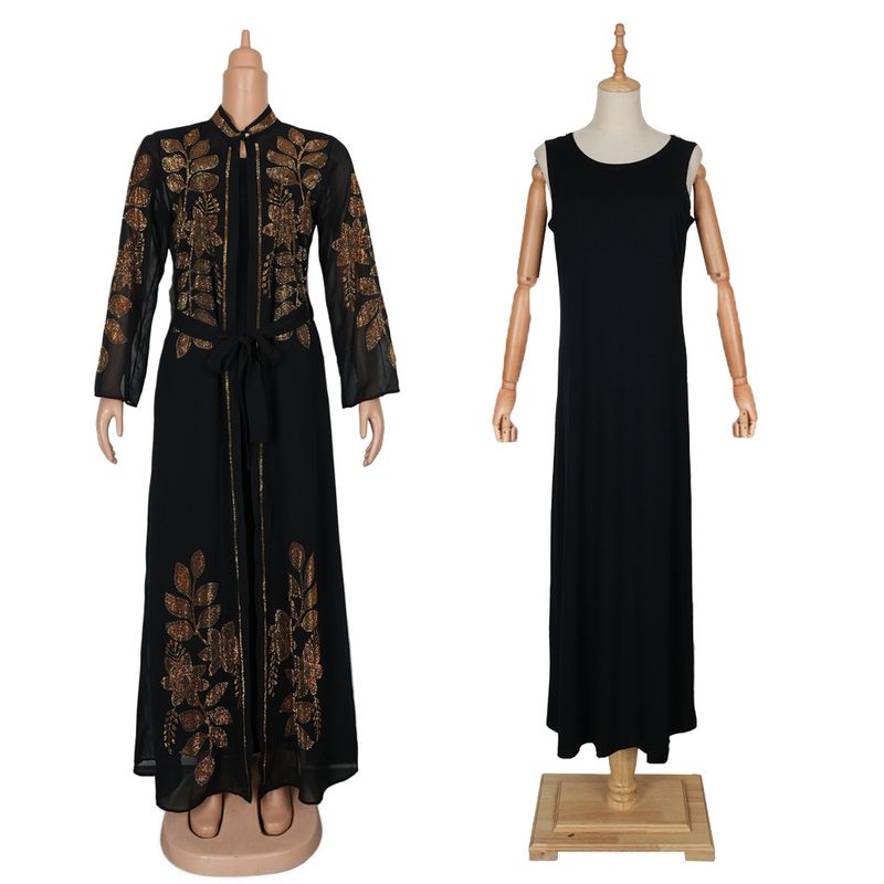 Conjunto de vestido feminino muçulmano plus size de duas peças - conjunto modesto de robe e cardigã_voghion.com