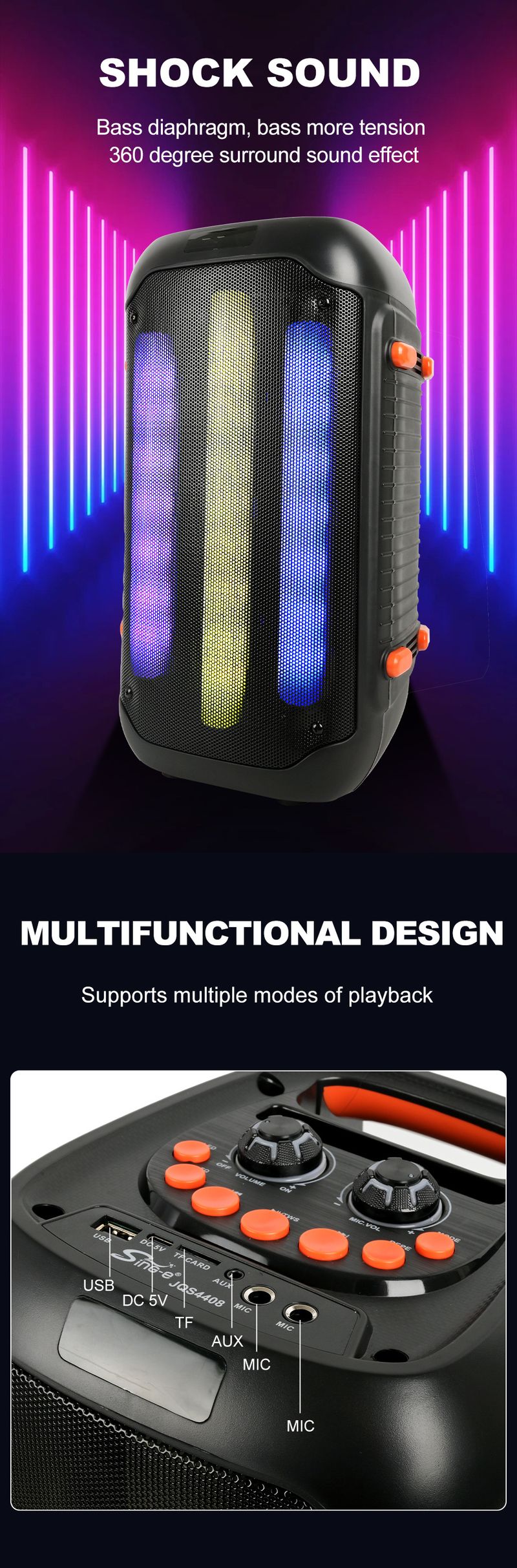 JQS4408 Cool Lighting Outdoor Performance Guide Teacher Speaker High Power Long Battery Life Speaker_voghion.com