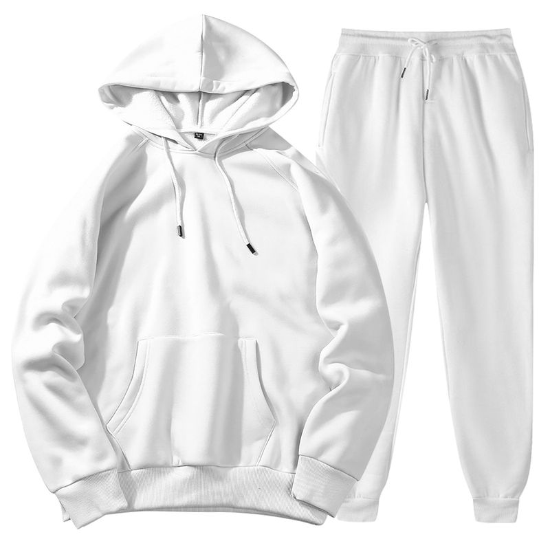 Dameskleding Herfst en winter heren capuchon effen kleur licht plaat pullover sweatshirt set casual sport hoodie sweatshirt broek tweedelige set_voghion.com