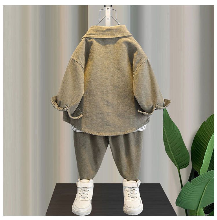 Nuova giacca in velluto a coste Bos primavera e autunno 2025, camicia stile street, set da lavoro per bambini in tre pezzi_voghion.com