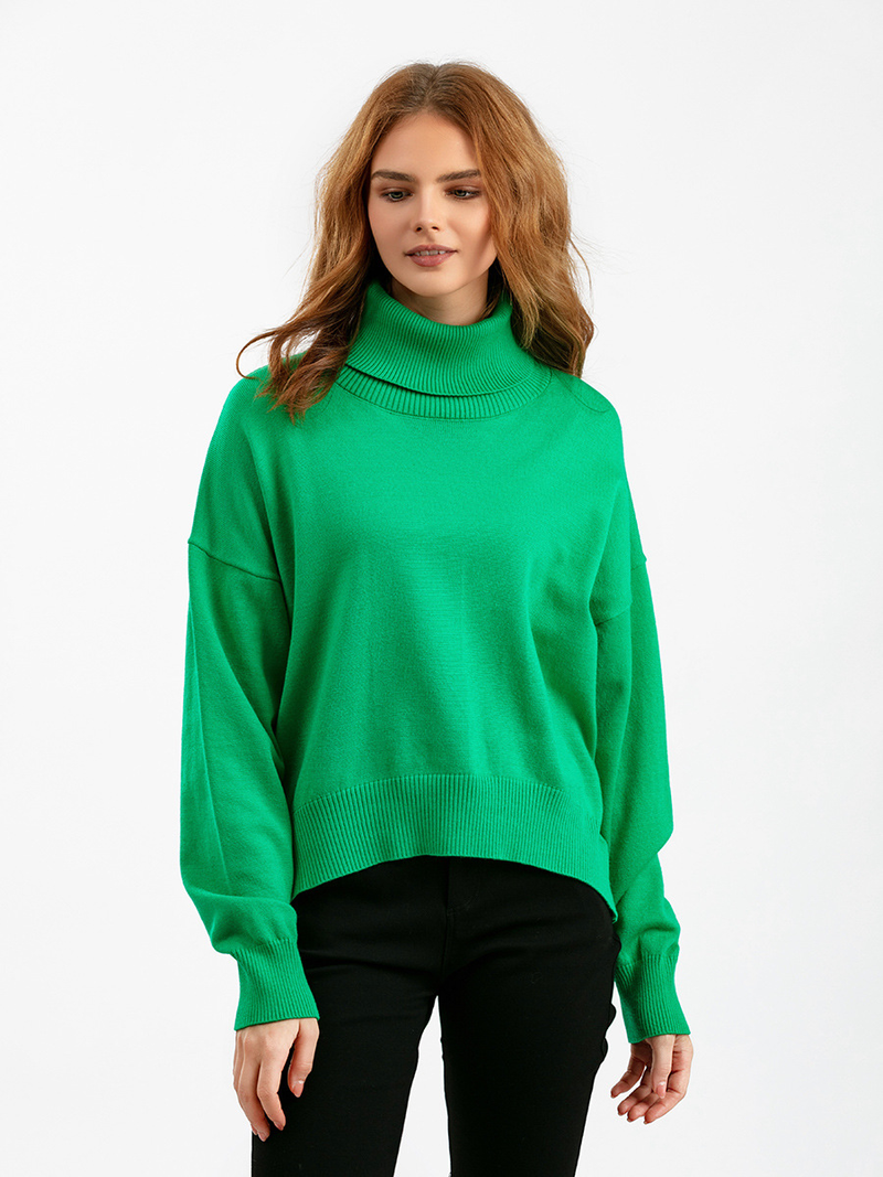 Women's turtleneck loose knit sweater_voghion.com