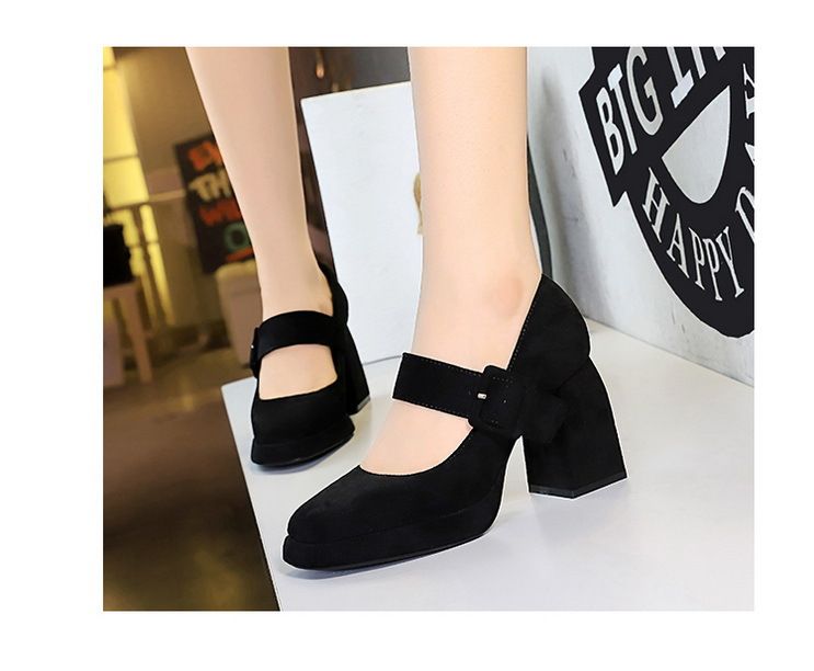 9613-6 style high thick heels, waterproof platform, suede, straight line with belt buckle, shallow mouth Mary Jane_voghion.com