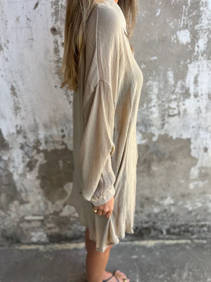 Conjunto de duas peças feminino casual de algodão e linho, cor sólida, manga comprida, camisa de tecido amassado, 2025_voghion.com