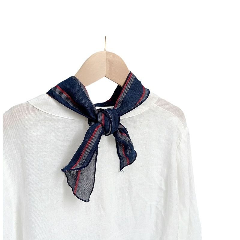 Sciarpa di seta piccola per protezione del collo estiva da donna, versatile, sottile, lunga e a righe in cotone primaverile_voghion.com