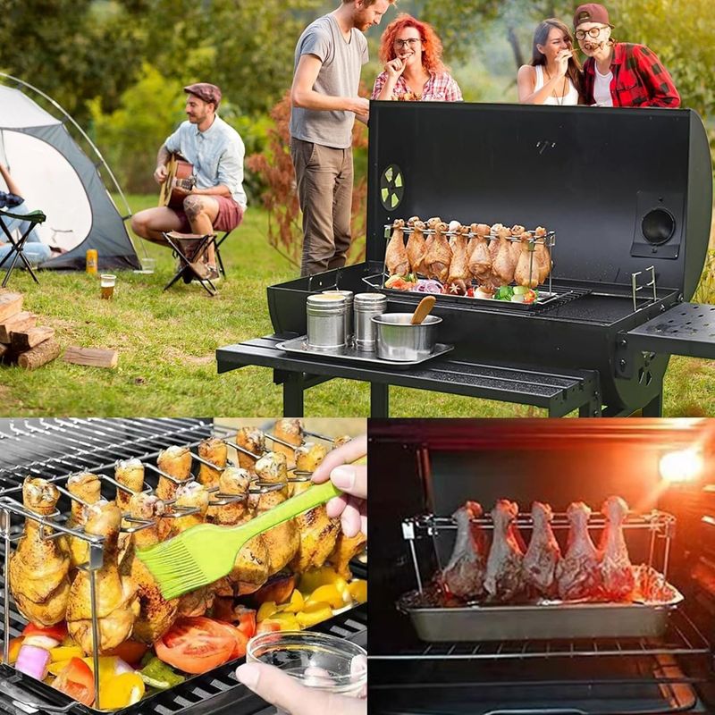 Faltbare Edelstahl Bein Rack 14 Grids BBQ Grill Outdoor Tragbare Basis Tablett Huhn Röster_voghion.com