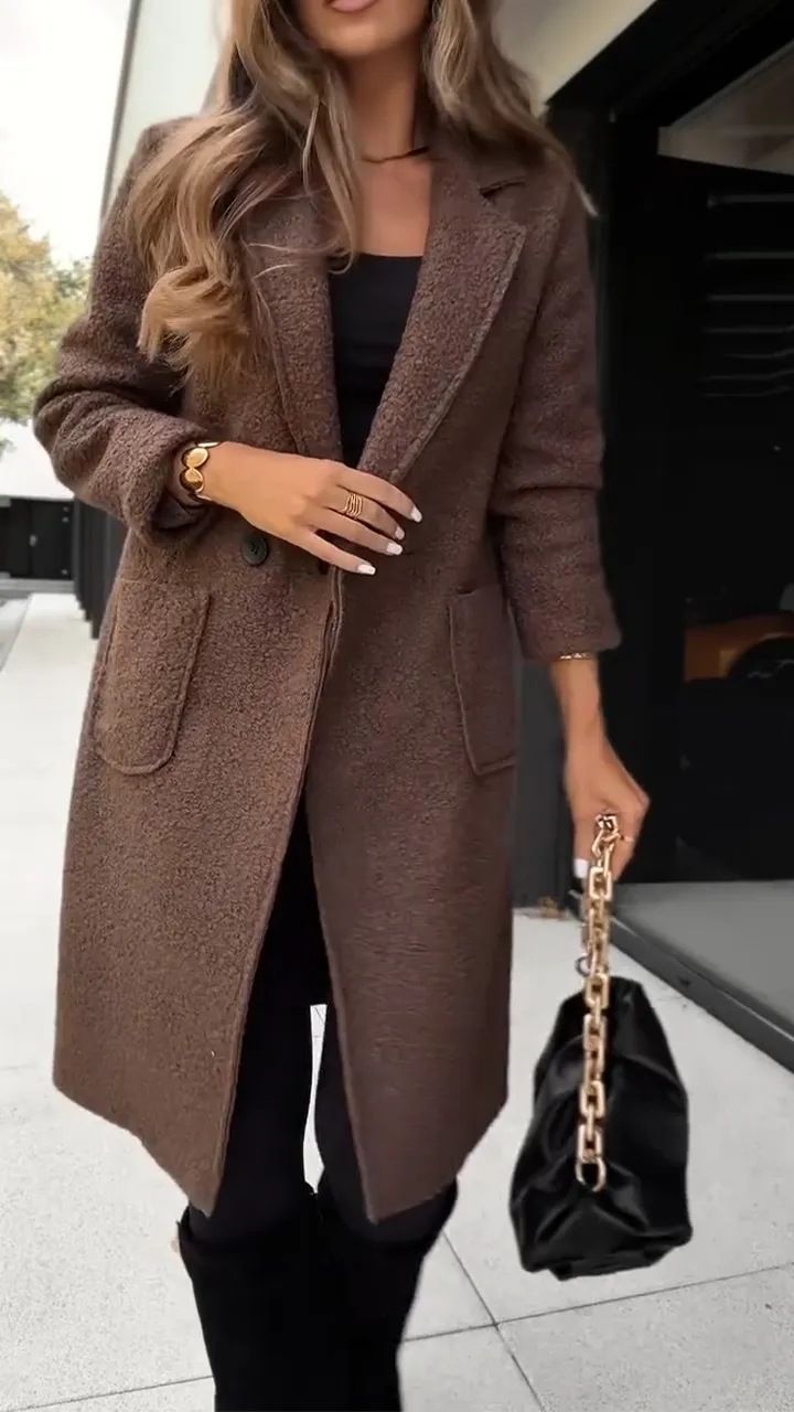 Dames enkelrijs pluche blazer – zachte imitatiebont revers, losse pasvorm forensenjas (zwart/donkerbruin/bordeauxrood, S-3XL)_voghion.com