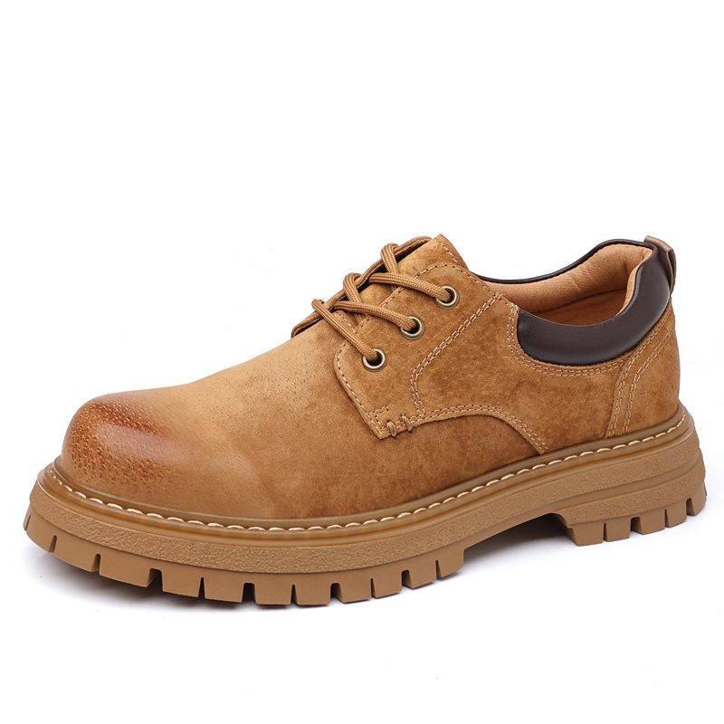 2024 New Work Pigskin Breathable Casual Round Toe Comfortable Versatile Rubber Men's Shoes Thick Sole_voghion.com