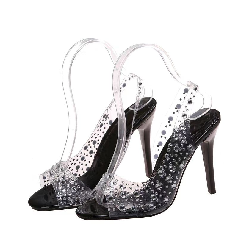Damskie buty w dużym rozmiarze, sandały z odkrytymi palcami, z kryształkami, na wysokim obcasie, ze spiczastym noskiem i kryształkami, modne buty w kształcie ryby_voghion.com