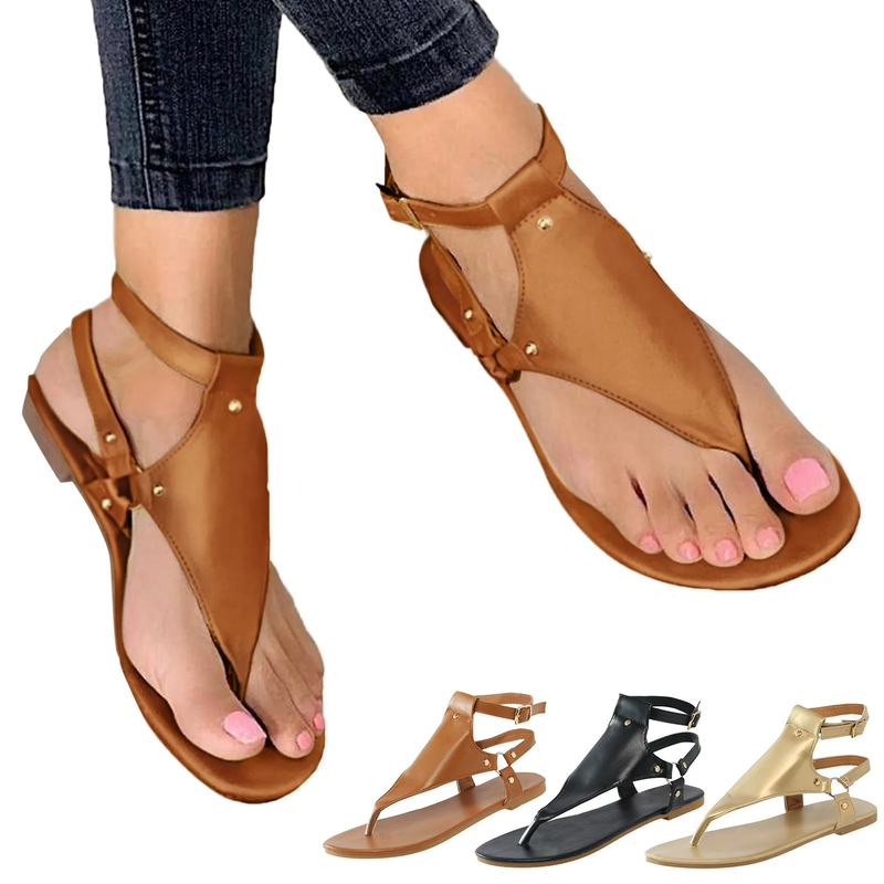 Summer Frae Flats Pantoffelen PU Lieder Flip Flops Riemeschnall Fraeschong 2024 Nei Rom Moud Fraesandalen_voghion.com
