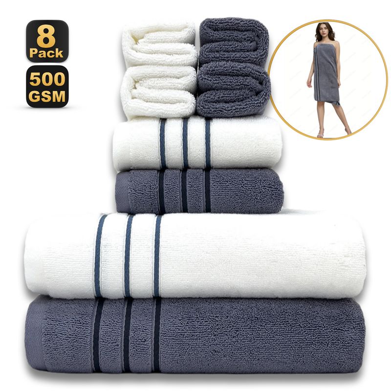 8-Piece 100% Cotton Towel Set - Includes 80x160cm Bath Towel & Face Towels Super Soft & Highly Absorbent For Bathroom & Spa_voghion.com