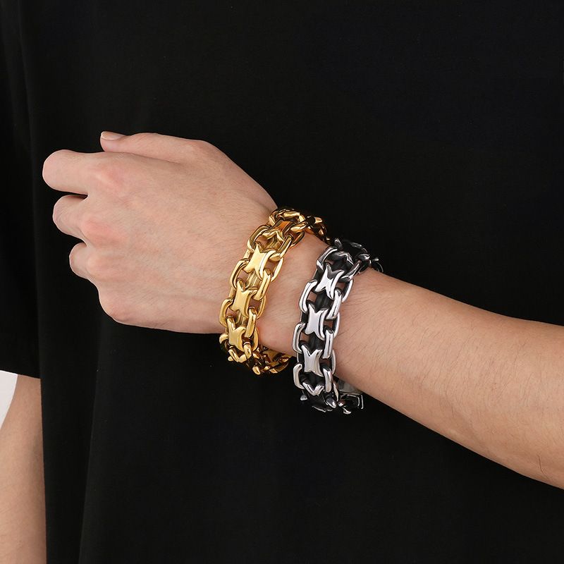 Men's Stainless Steel Bracelet With Vintage Chain Design - Punk Style Titanium Steel Cuff For Bold And Edgy Look - Sizes 10mm-20mm_voghion.com