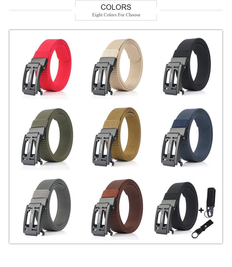 Cintura in nylon resistente all'usura con fibbia automatica in metallo HOT nera da 120 cm per uomo, cintura in tela traspirante_voghion.com