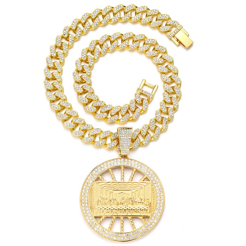 Schmuck Hip Hop Da Vinci runder Anhänger mit Diamant Persönlichkeit kubanische Kette Zubehör_voghion.com