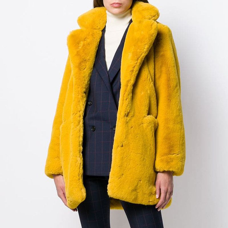 Women's mid-length imitation fur coat loose fluffy soft lamb wool warm coat_voghion.com