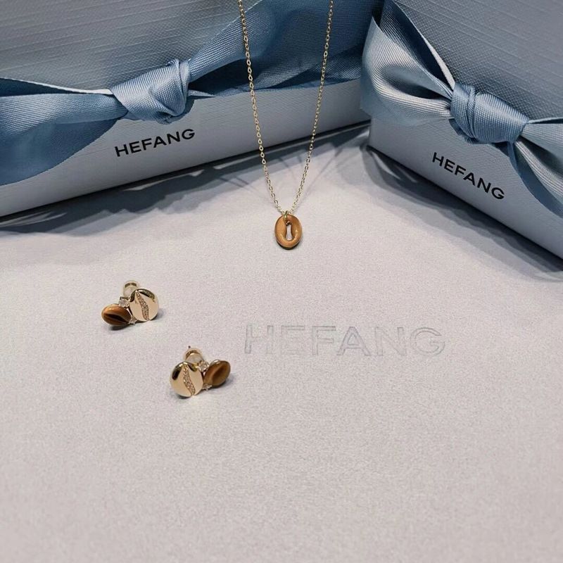 Orecchini HEFANG in argento puro con chicchi di caffè per donna, nuovi orecchini di alta qualità con ciondolo in pietra occhio di tigre e catena per clavicola placcata in oro_voghion.com