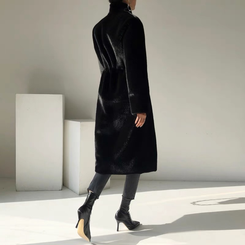 Women's Clothing mink coat mid length women's plush coat stand collar winter new black mink fur_voghion.com