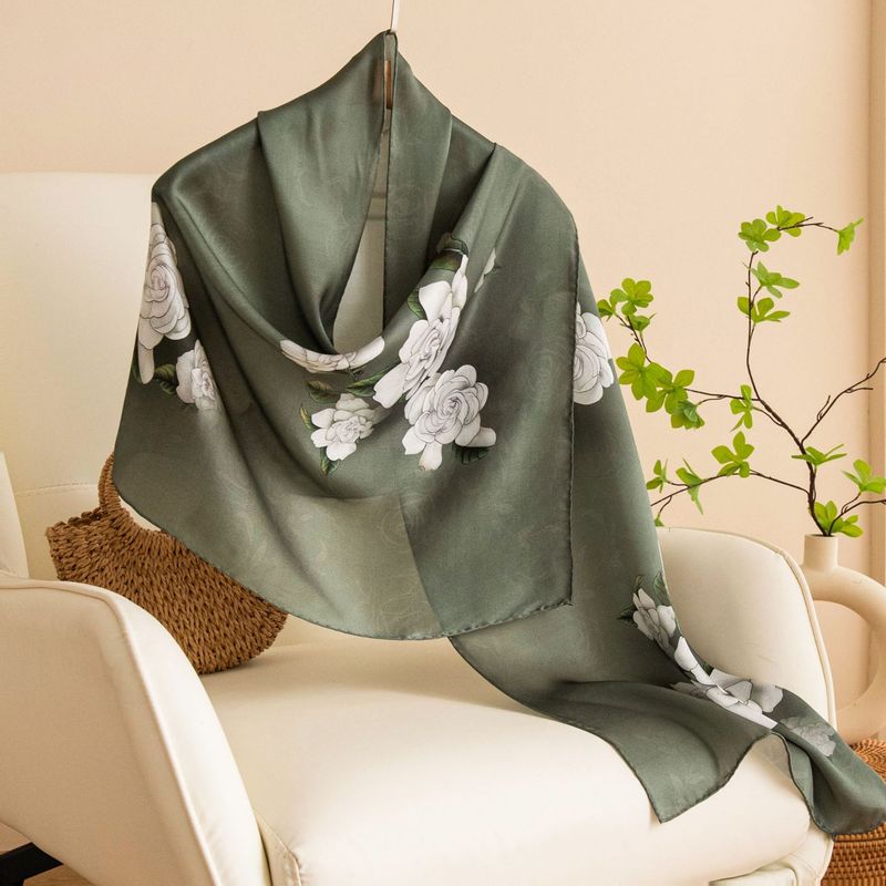 Seta di gelso, Sciarpa di seta, Collezione Versatile Primavera/Estate 2024 da donna con stampa di inchiostro e bambù a rasatura lunga, Scialle di protezione solare,_voghion.com