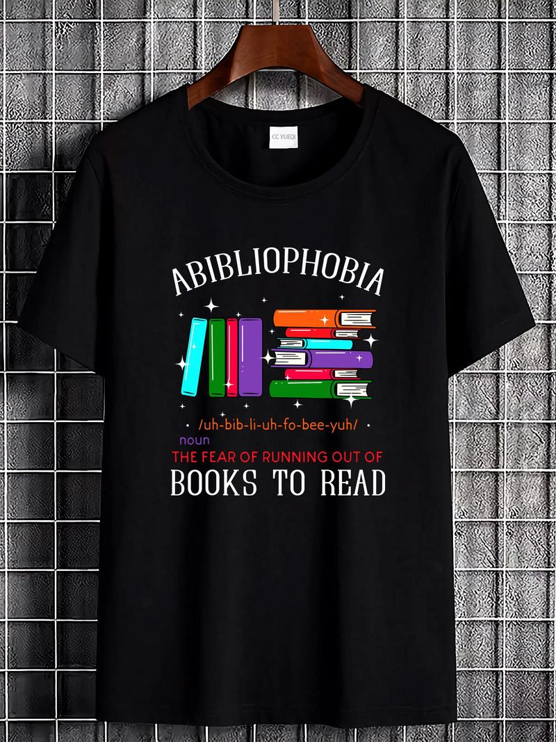 Abibliofobia Bibliofilia Strach Czytaj Bibliofil Mól książkowy Koszulka Stylowa letnia casualowa designerska odzież Oddychająca rozciągliwa unisex męska_voghion.com