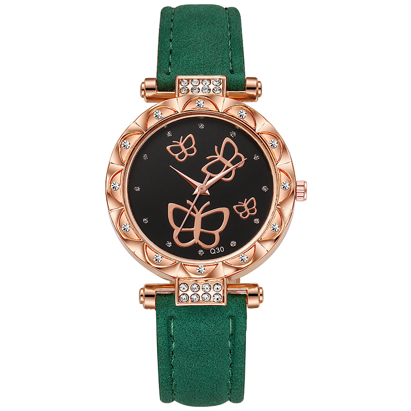 Diamond petal case temperament butterfly pattern frosted belt women's quartz watch_voghion.com
