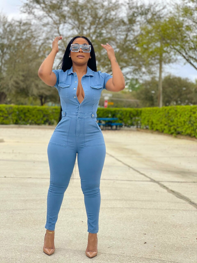 Women's fashion denim slim-fit jumpsuit_voghion.com