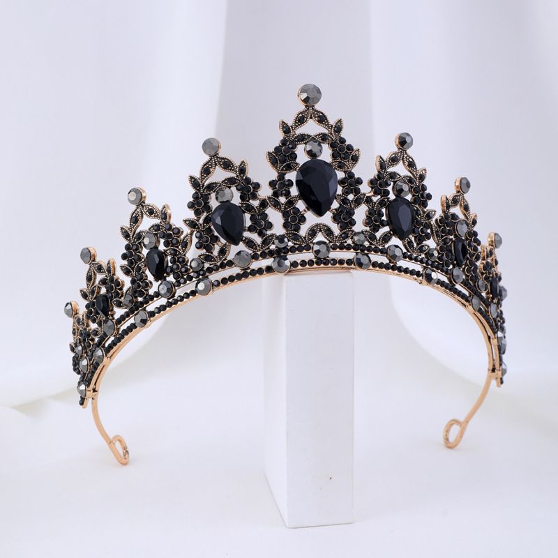 Coroană de mireasă cu pietre prețioase negre nobile, cu diamant, din aliaj, pentru coafură de nuntă, accesorii de păr, coroană de seară pentru banchet_voghion.com
