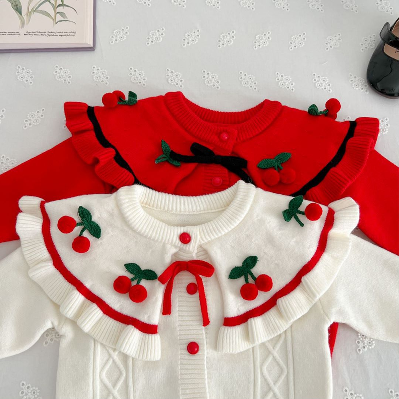 Pull tricoté pour filles, manteau, jupe courte, princesse, ensemble deux pièces cerise, nouvelle collection automne/hiver 2023_voghion.com