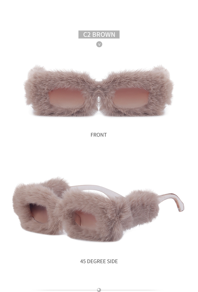 Fashion plush square frame sunglasses female winter full pack sunglasses female Tiktoyin the same style_voghion.com