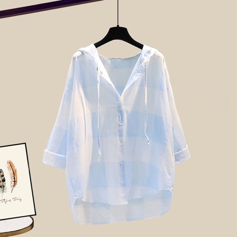 Îmbrăcăminte pentru femei, mărimi mari, costume de vară pentru femei, cămăși noi cu protecție solară, veste slim, pantaloni scurți versatile din denim, costum din trei piese_voghion.com