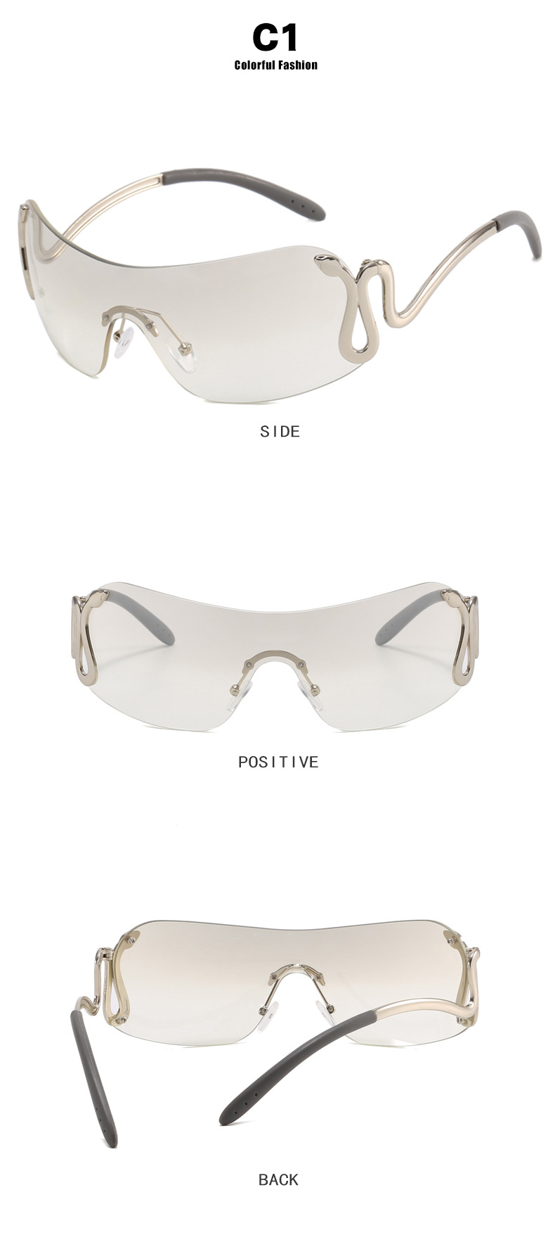Unisex Spirit käärme yksiosaiset aurinkolasit Muotipersoonalliset aurinkolasit Fashion Y2K aurinkolasit_voghion.com