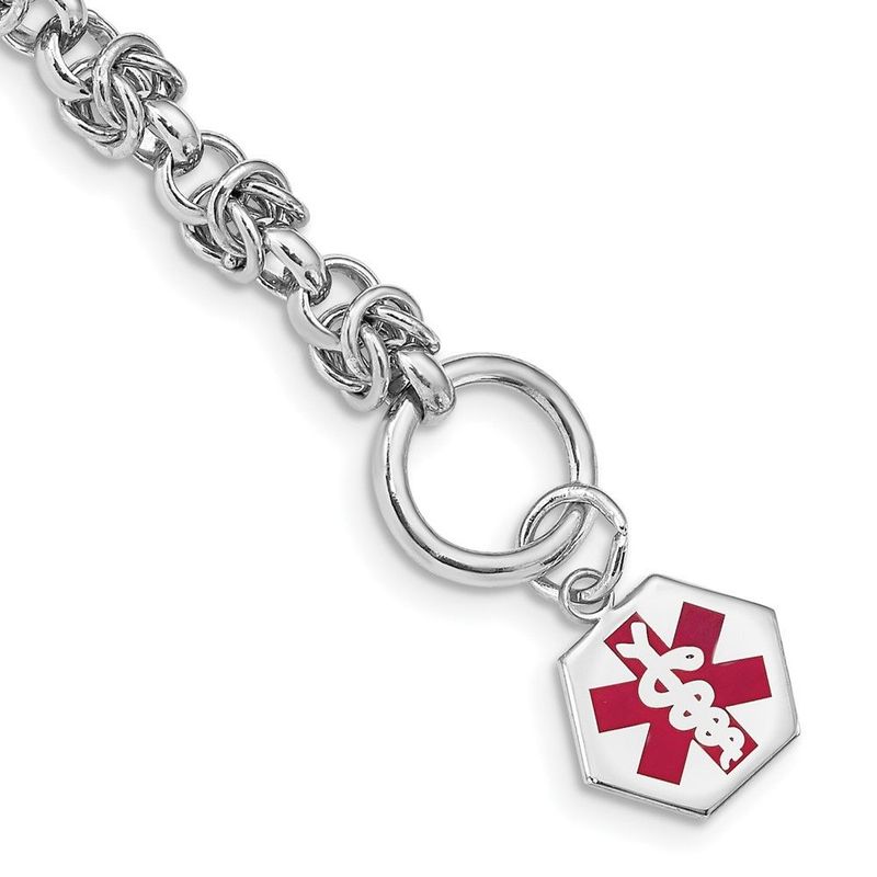 Sterling Silver Rhodium Engraveable Enamel Hexagon Medical ID Bracelet_voghion.com