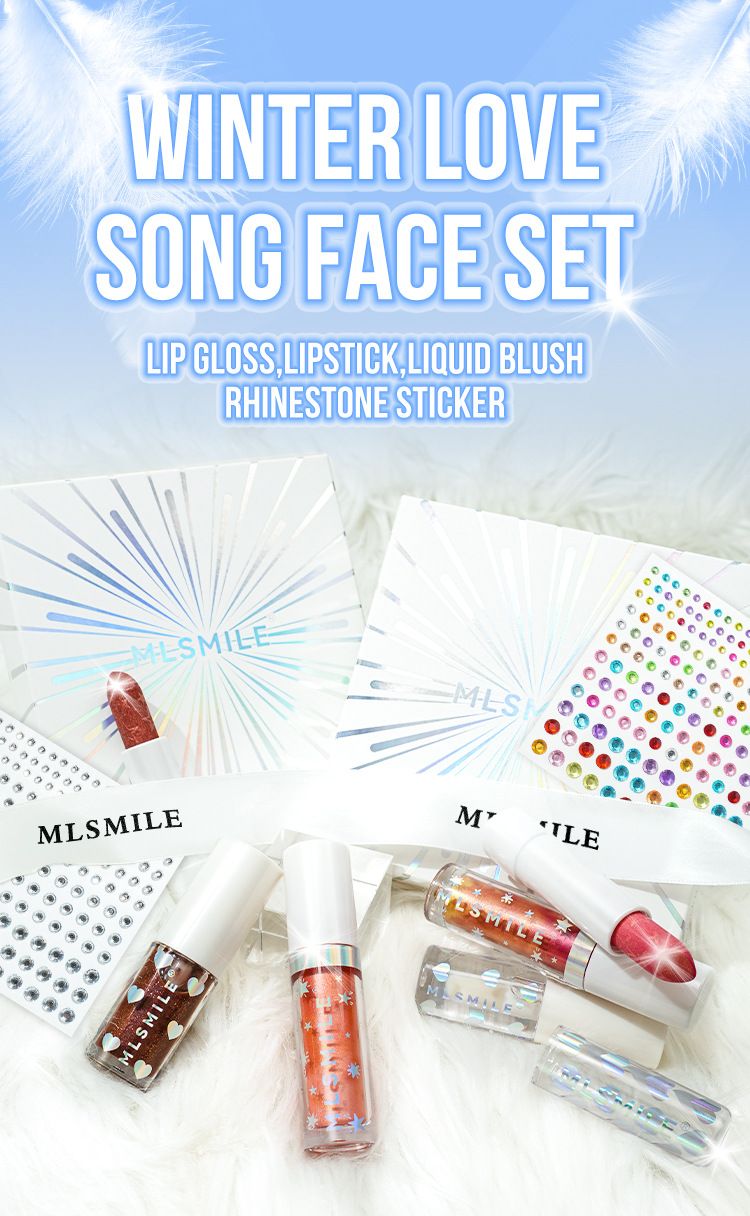 MLSMILE Marble Blush & Lip Set - Liquid Blush, Shimmer Lipstick & Gloss | Makeup Gift Box With Rhinestone Stickers, Pearlescent Finish_voghion.com