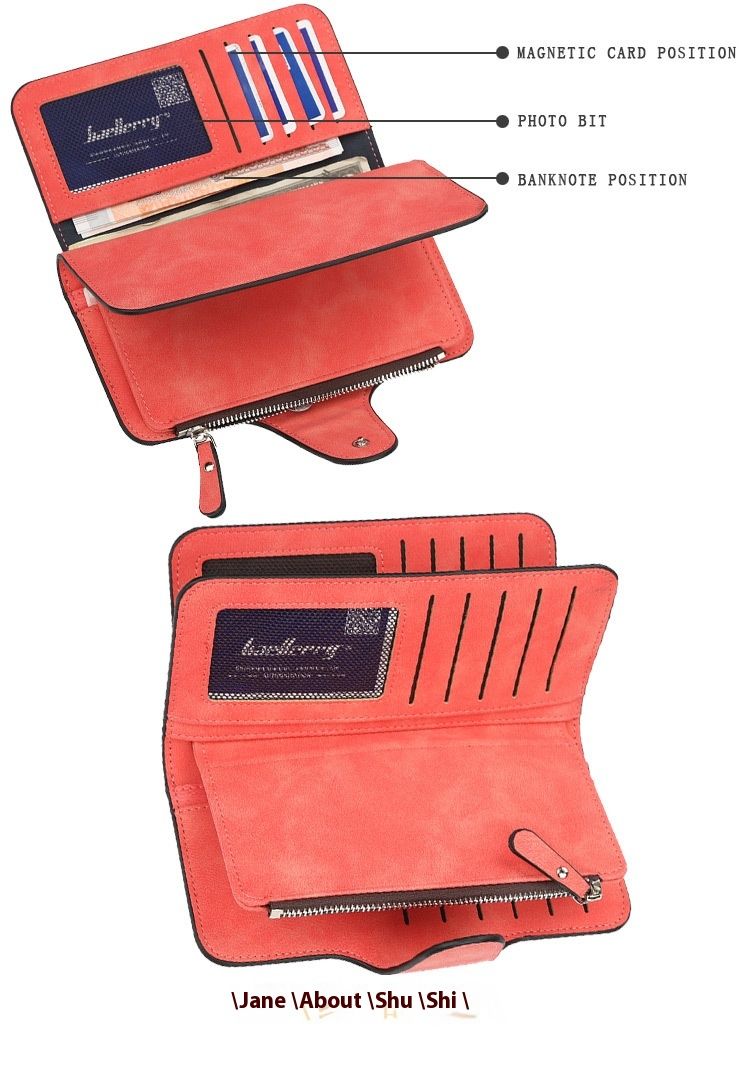 Baellerry Multi-card Frosted Two-color Fabric Tri-fold Commuter Hundred Ladies Long Wallet Vertical Clutch Bag_voghion.com