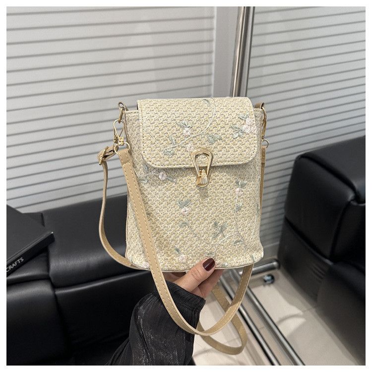 Sac en paille d'été pour femmes 2025, nouveau sac à bandoulière tissé en dentelle florale fraîche, sac à bandoulière pour téléphone portable_voghion.com