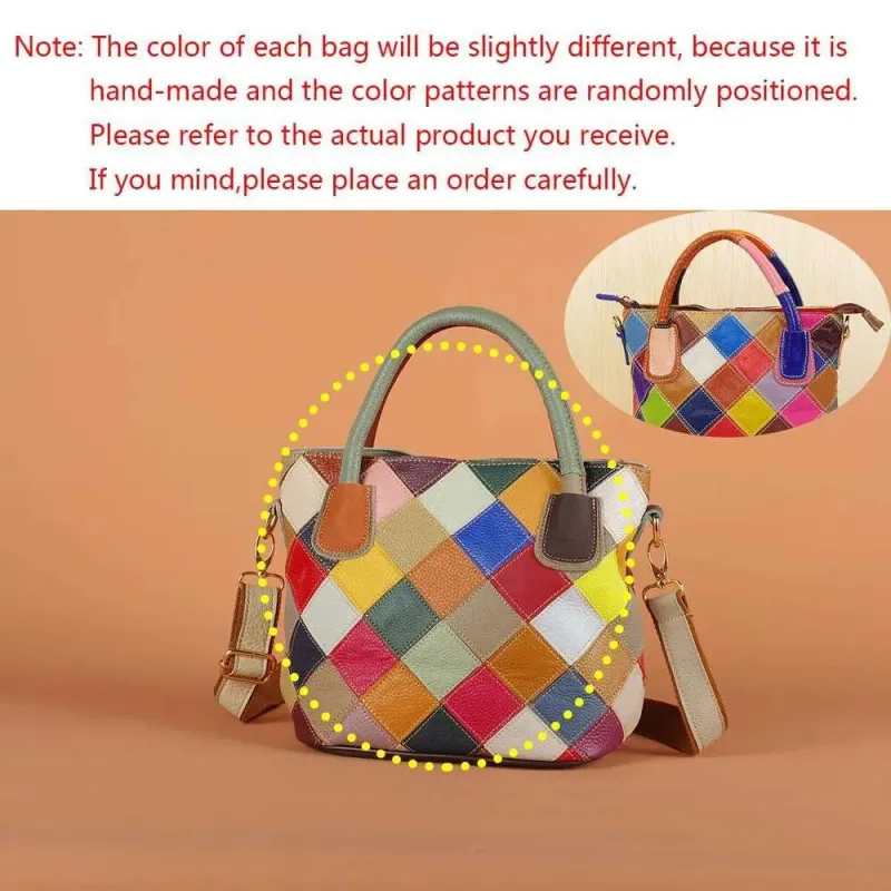 Designer 2025 Multi-Color Plaid Random Contrast Color Genuine Leather Cowhide Casual Handbag One Shoulder Crossbody_voghion.com