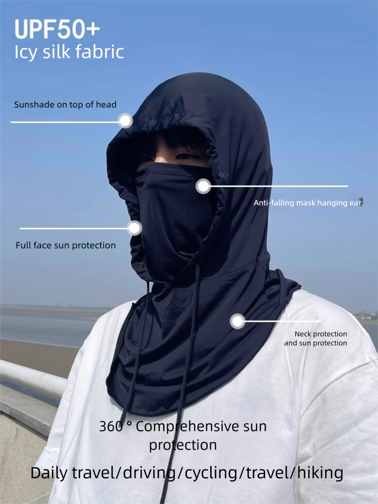 Masque de protection solaire d'été pour hommes, couverture intégrale du visage, cache-cou respirant en soie glacée, écharpe, bonnet, voile 3 en 1 pour le cyclisme_voghion.com