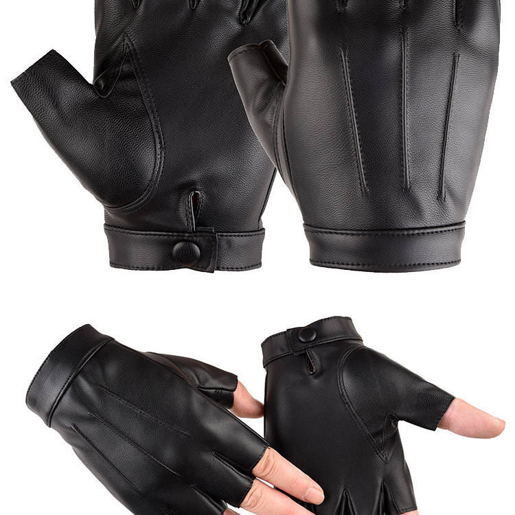 New PU leather half-finger gloves for men and women outdoor sports riding keyboard typing mobile game fishing gloves plus velvet thin_voghion.com