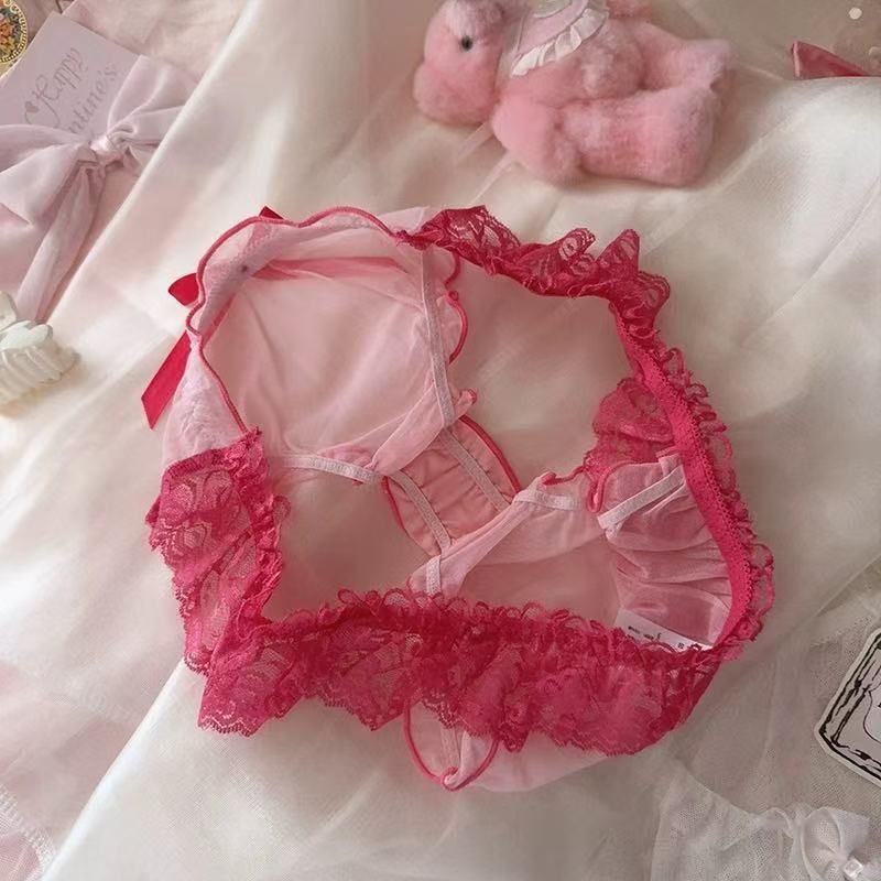 LuvBox Rose Red Temptation Charm giapponese e coreano elastico a vita bassa sexy mesh Pure Desire pizzo triangolo mutandine da donna_voghion.com
