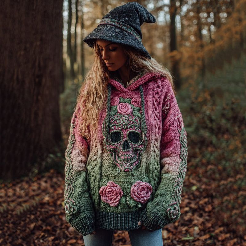 Gemütlicher Oversize-Kapuzenpullover für Damen – 3D-bedruckter Streetwear-Pullover, Langarm-Oberteil mit überschnittenen Schultern im Gothic-Stil_voghion.com