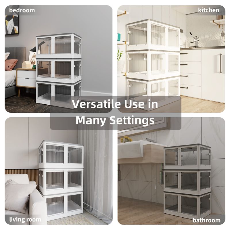 506QT 4-Pack Transparent Stackable Storage Bins With 5 Doors To Open With Wheels, Folding Plastic Craft Containers Large Closet Organizers Box For Bedrooms Living Rooms Study Kids' Toys, Black_voghion.com