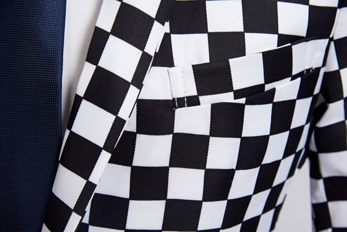 abbigliamento abito stampato a quadri bianco e nero giacca casual da uomo ospite parrucchiere completo ral_voghion.com