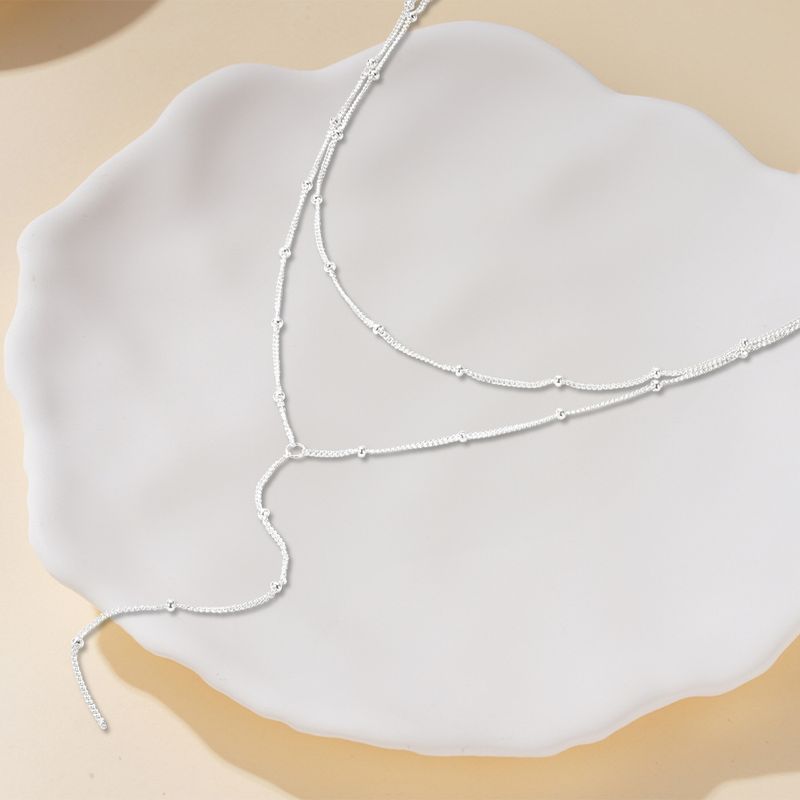 Elegant classic double side bead chain Y shape clavicle chain hot necklace_voghion.com