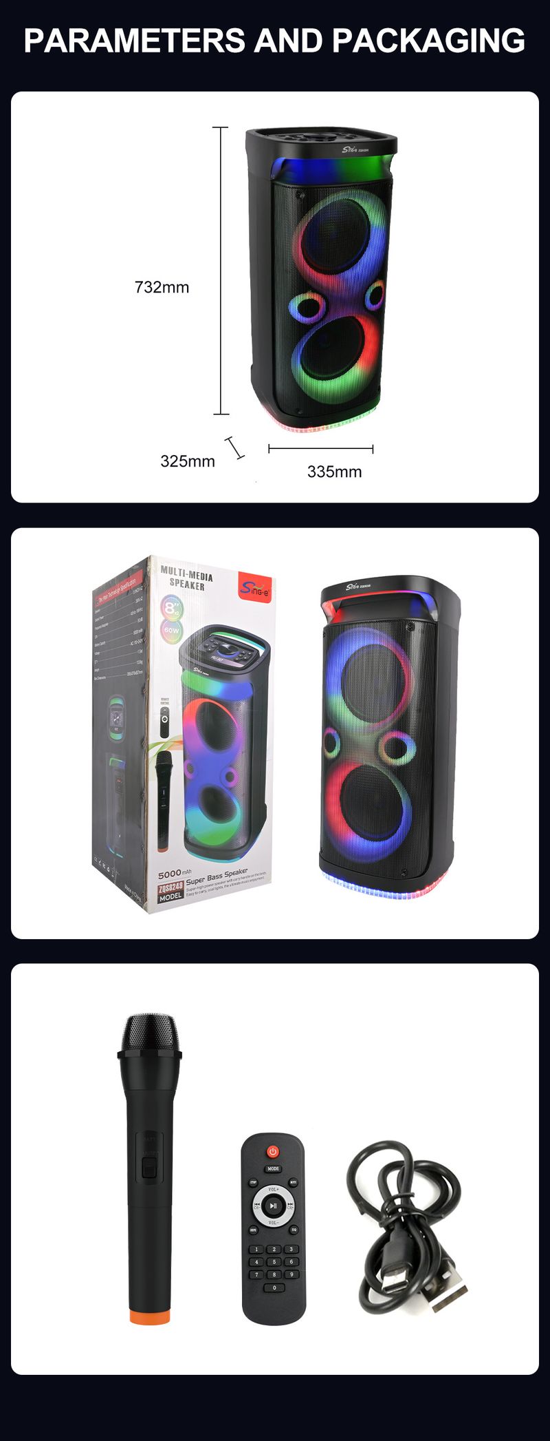 ZQS8249 Dual 8-Zoll-Lautsprecher Square Dance Bluetooth-Lautsprecher 100W Home Karaoke Heavy Subwoofer Audio_voghion.com