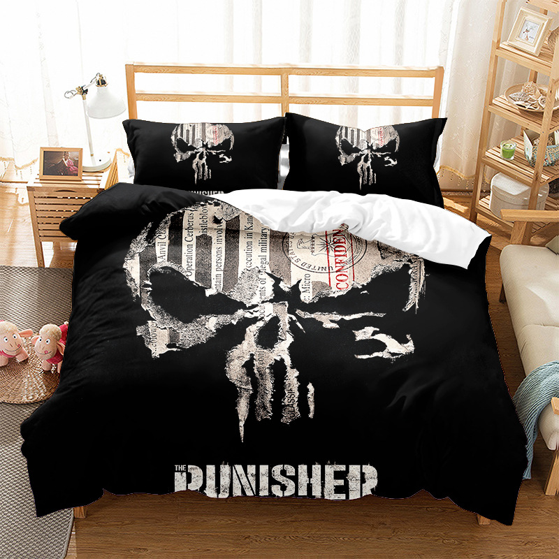 Set di biancheria da letto stampata digitale 3D stampabile con testa di teschio da due a tre e quattro pezzi_voghion.com