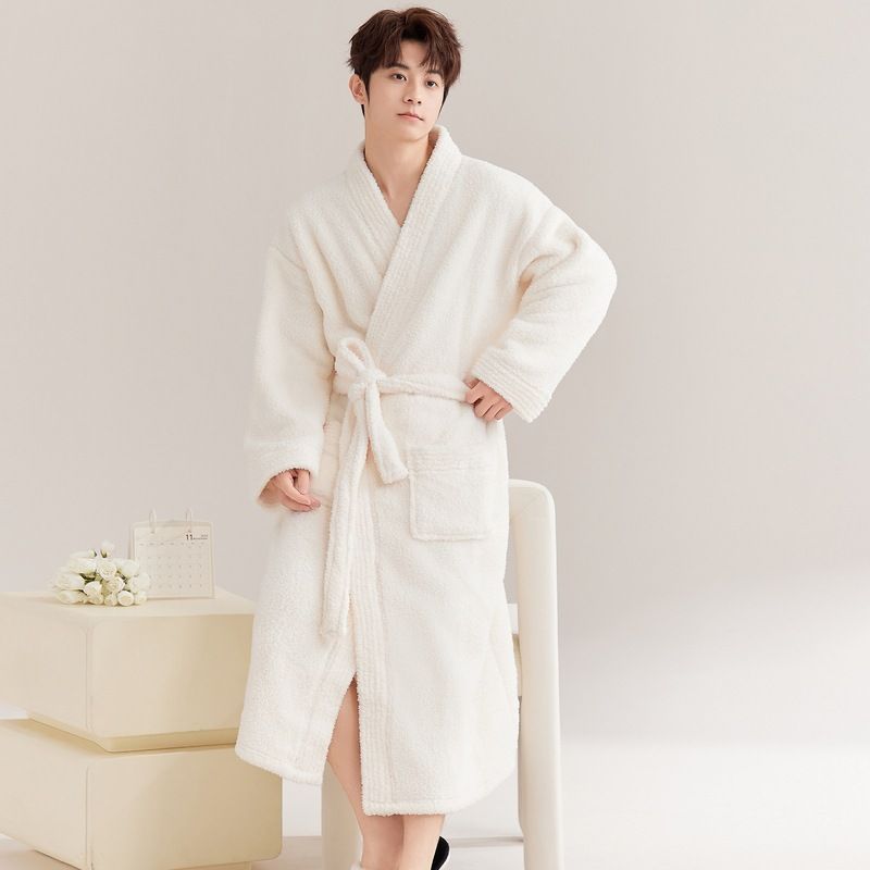 Camicia da notte estesa ispessita da donna, accappatoio termico in flanella, pigiama da uomo in pile corallo_voghion.com