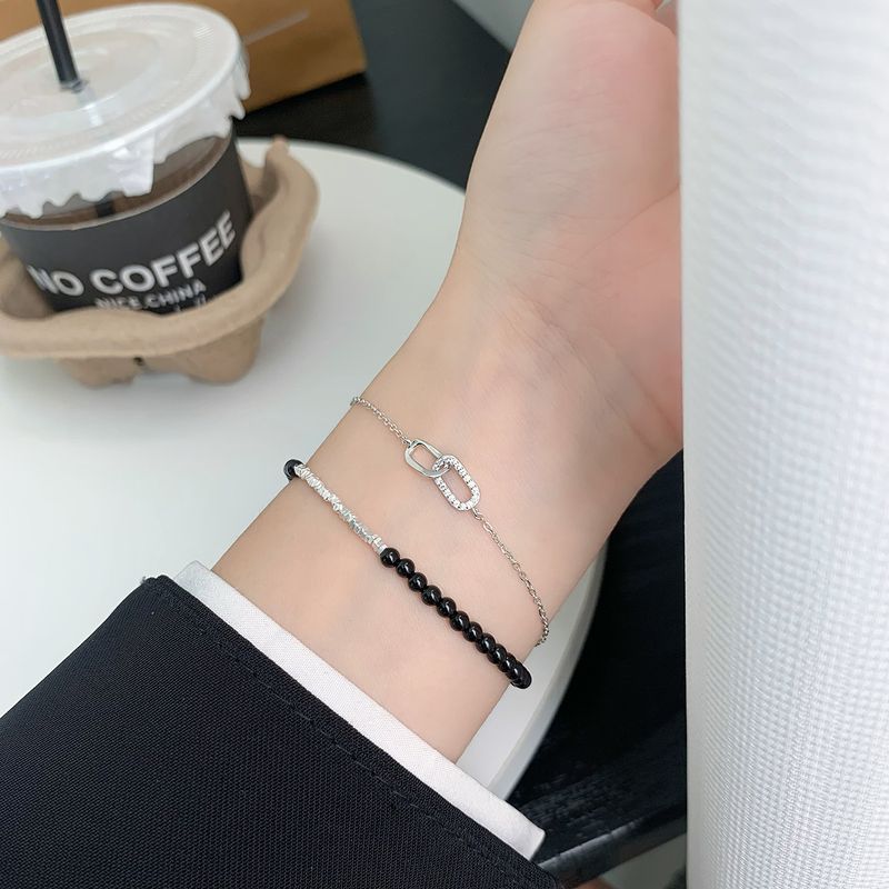 Braccialetto con anello Mobius in argento sterling S925 stile ins gioielli temperamento nicchia tutto abbinato semplice braccialetto con doppio anello donna_voghion.com