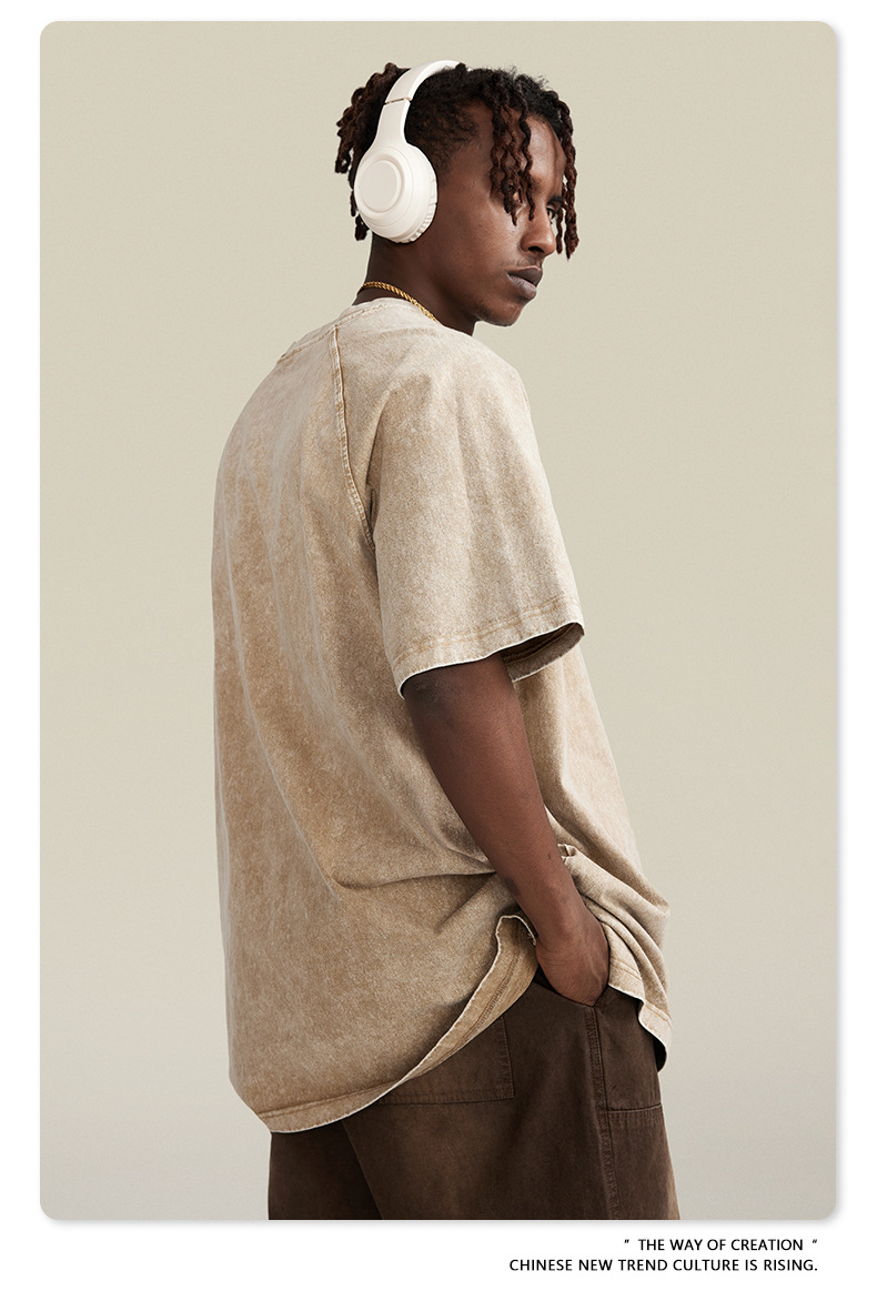 Herrenbekleidung Waschbares Batik-T-Shirt mit Schulterschlitz, kurzärmlig, Outdoor-Oversize-T-Shirt für Herren_voghion.com