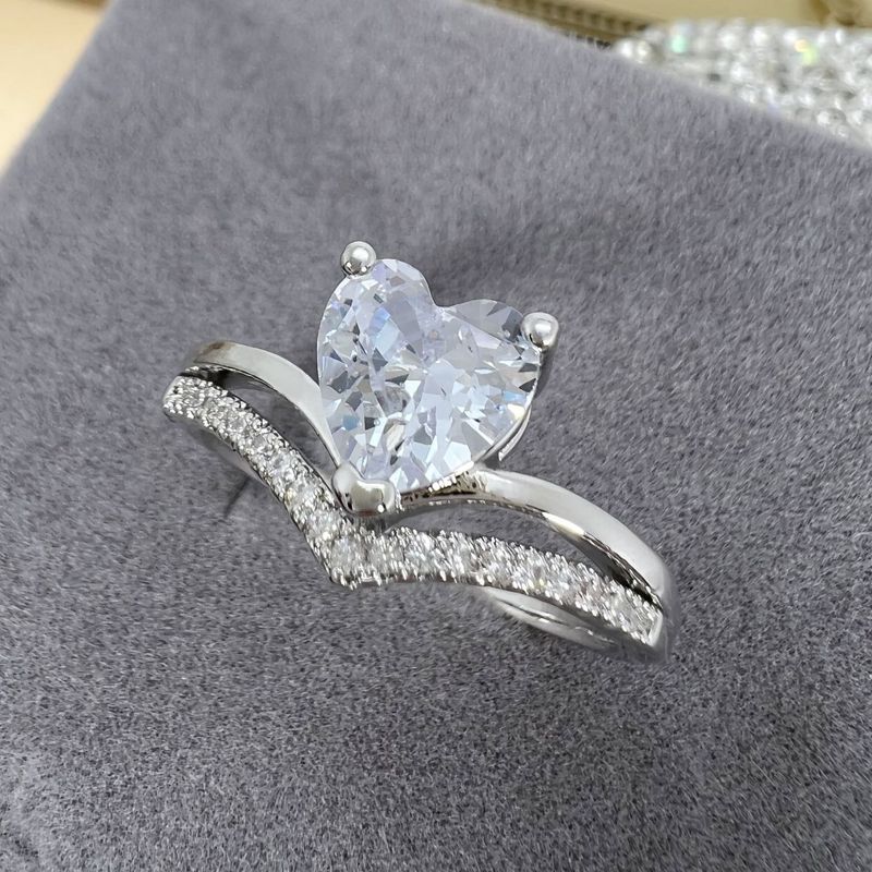 New Double-layer Peach Heart-shaped Zircon Ring Simple Heart-shaped Zircon Diamond-set Engagement Ring Marriage Proposal Ring_voghion.com
